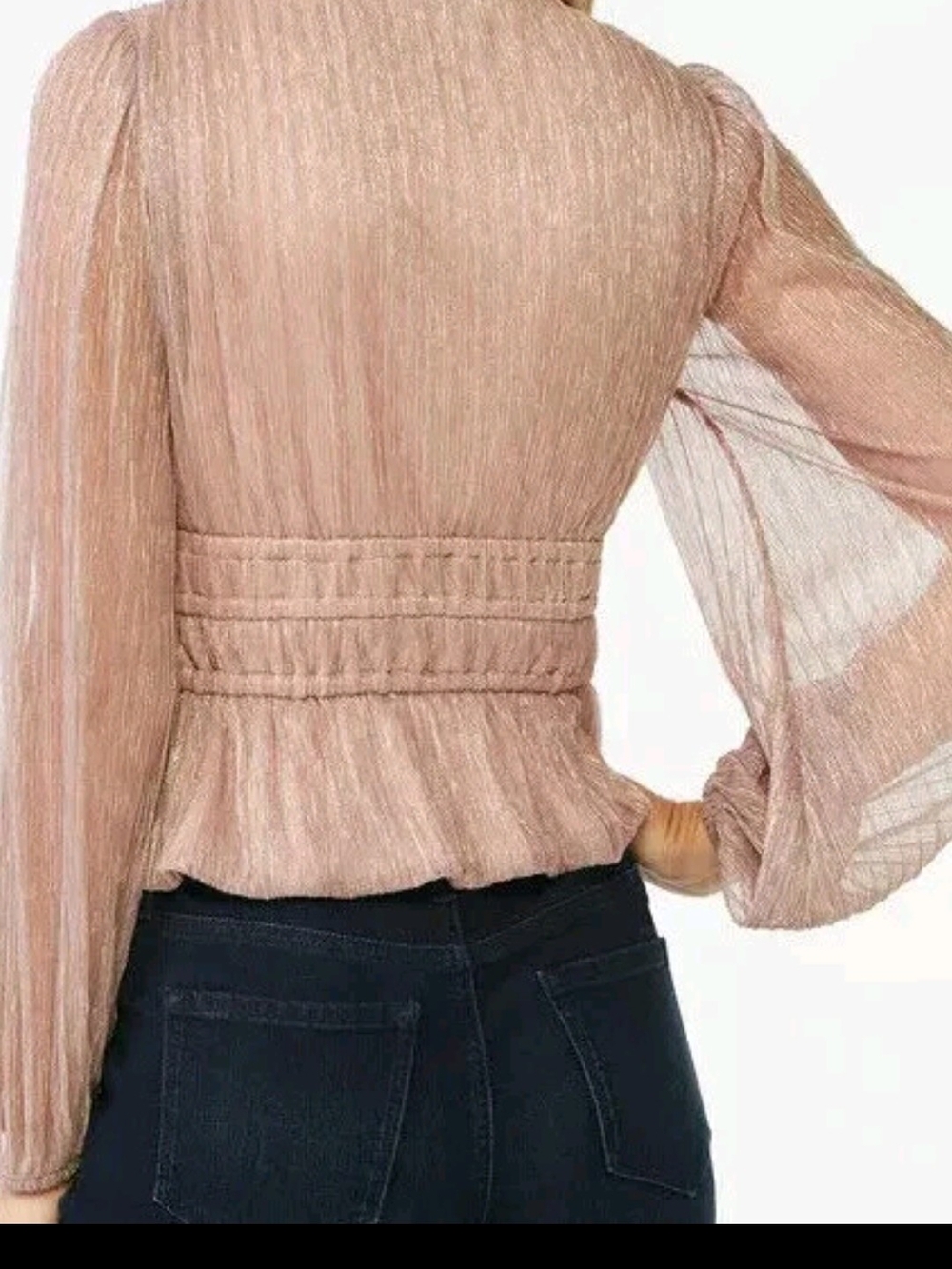 sofia by sofia vergara Metallic Blush Pink V-Neck Peplum Blouse - Picture 8 of 8